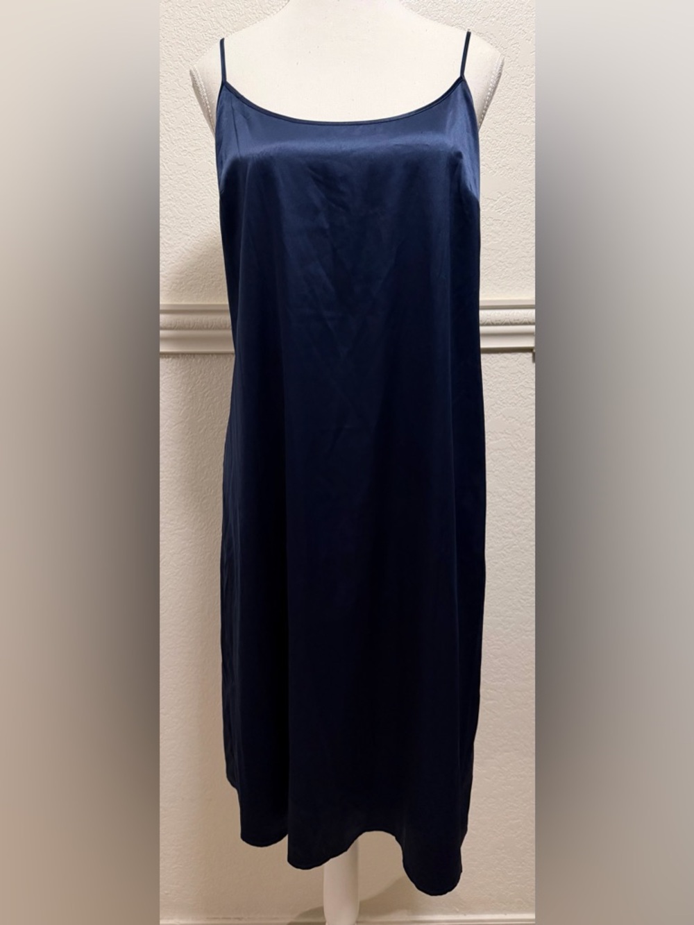 STAUD Navy Satin Slip Dress – Elegant Minimalist  Cocktail Midi Dress - Picture 8 of 10
